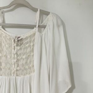 Gypsy Rose White Rayon Lace Embroidered Tunic Top Women OS Free Size Boho Flowy